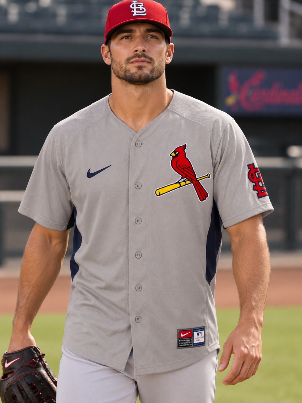 Nike St. Louis Cardinals Grey and Red Men's Baseball Jersey